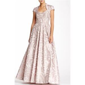 Theia Dusty Rose Pink Embossed Taffeta Ball Gown Modern Wedding Dress